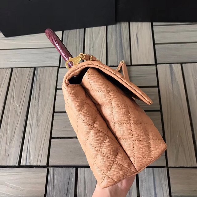 2018 CC original grained calfskin flap bag with top handle A92991 apricot&burgundy