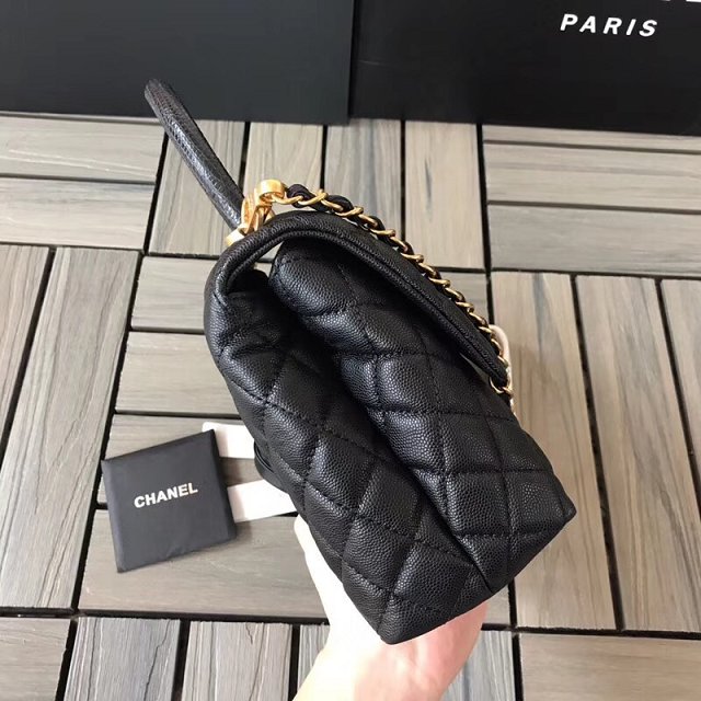 2018 CC original grained calfskin flap bag with top handle A92991 black