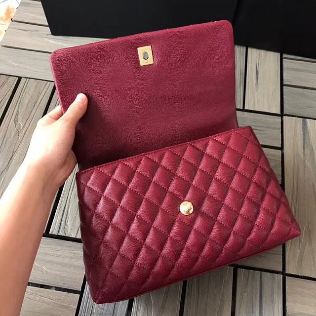 2018 CC original grained calfskin flap bag with top handle A92991 wine red