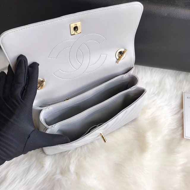 2018 CC original lambskin top handle flap bag A92236-2 light grey