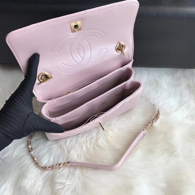 2018 CC original lambskin top handle flap bag A92236-2 light pink