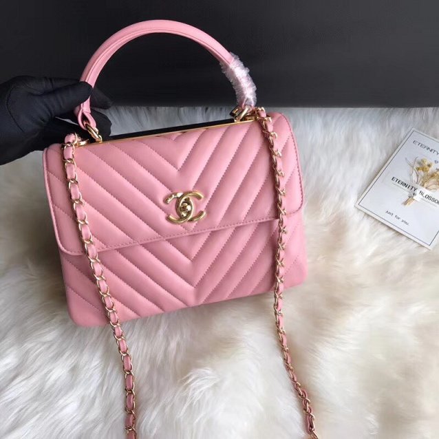 2018 CC original lambskin top handle flap bag A92236-2 pink