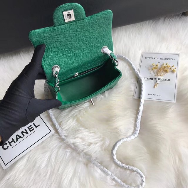 CC original grained calfskin super mini flap bag A35200 green