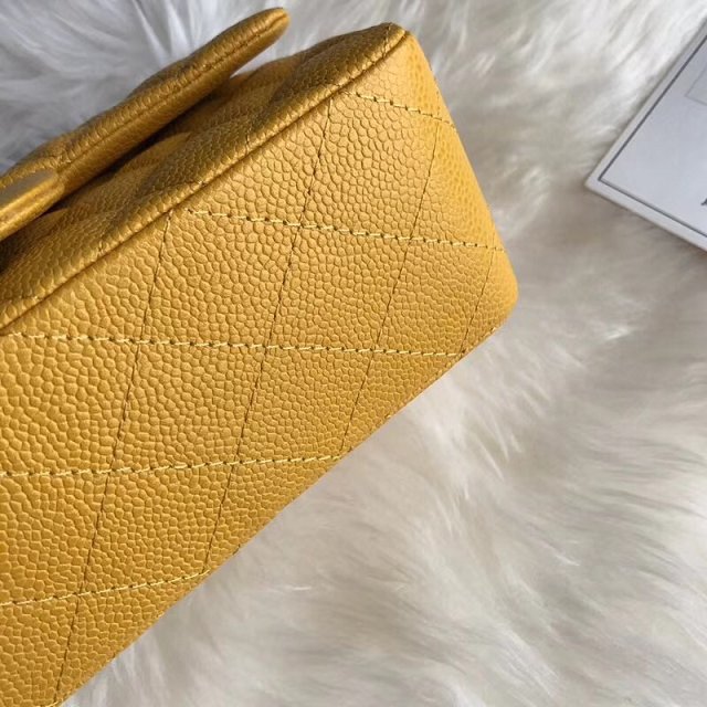 CC original grained calfskin mini flap bag A69900 yellow