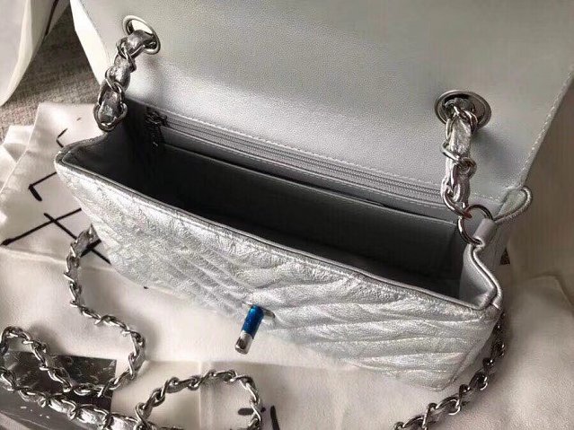 CC original lambskin leather mini flap bag A69900-4 silver