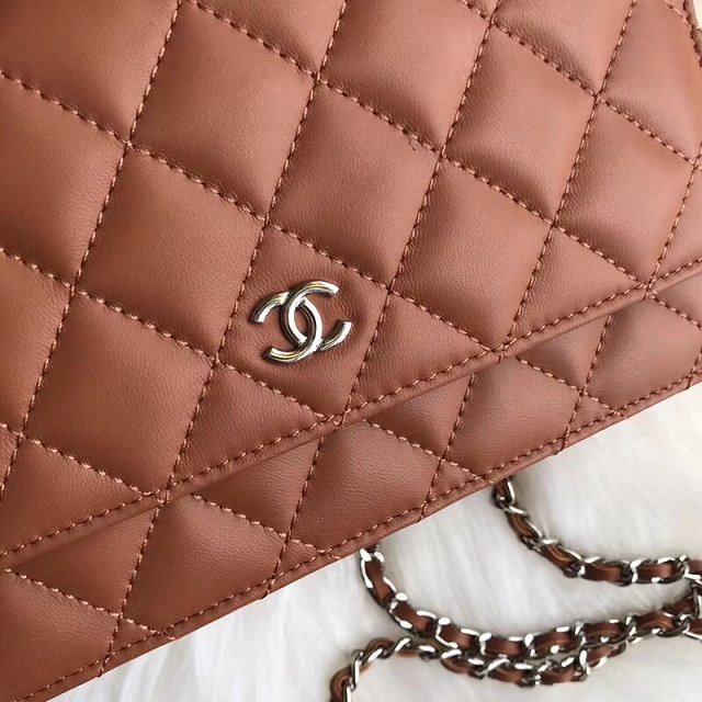 CC original lambskin leather woc chain bag 33814-1 caramel