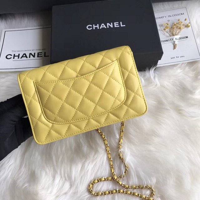 CC original lambskin leather woc chain bag 33814-1 yellow