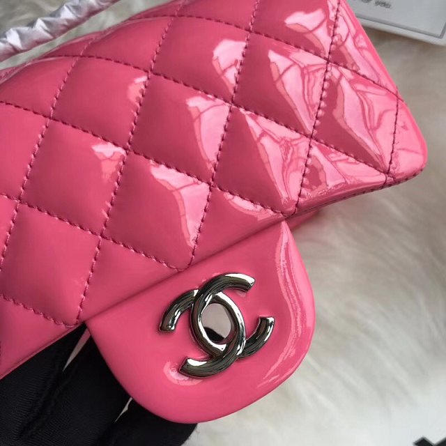 CC original patent calfskin mini flap bag A69906 rose red