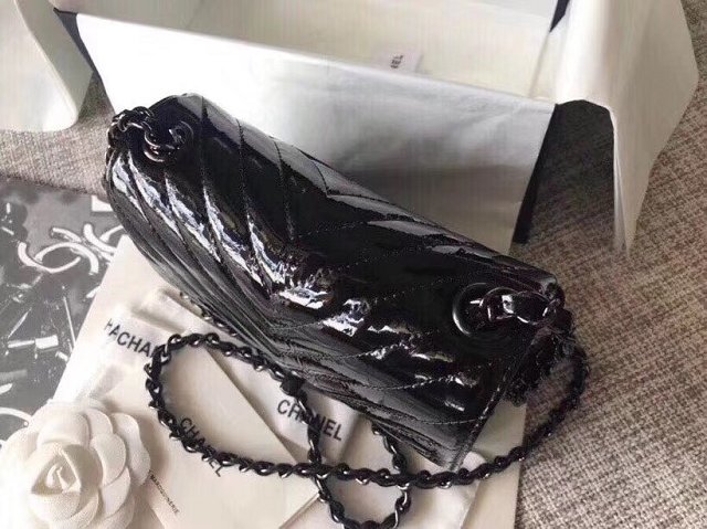 CC original patent leather mini flap bag A69900 black hardware