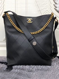 2019 CC original calfskin grosgrain hobo handbag A57576 black