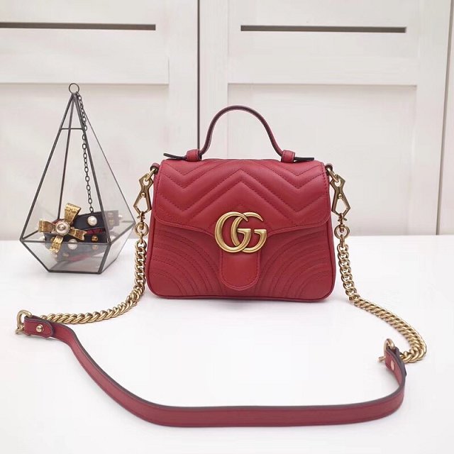 2019 GG marmont original calfskin mini top handle bag 547260 red