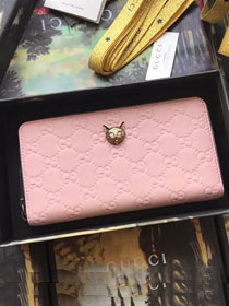 GG original calfskin Signature zip around wallet with cat 548058 pink