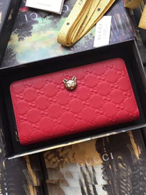 GG original calfskin Signature zip around wallet with cat 548058 red
