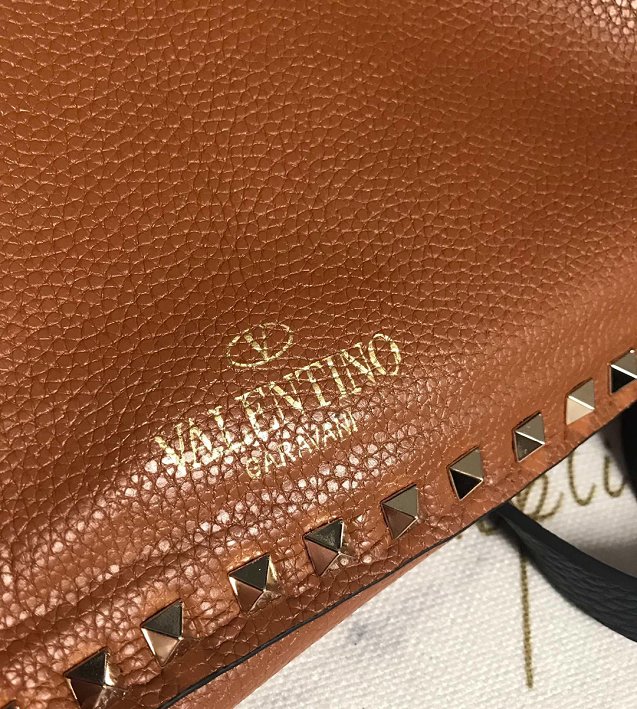 Valentino Garavani Rockstud calfskin large shopper bag 0578 coffee
