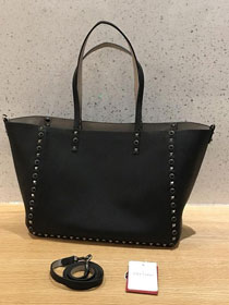 Valentino Garavani Rockstud calfskin shopper bag 0579 black&grey
