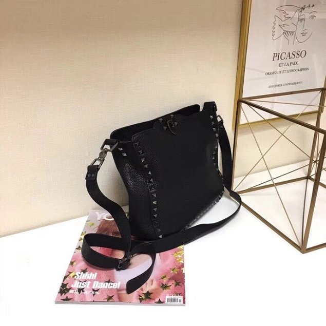 Valentino original calfskin rockstud small hobo bag 0940 black