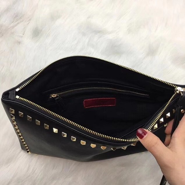 Valentino original calfskin rockstud clutch 0147 black