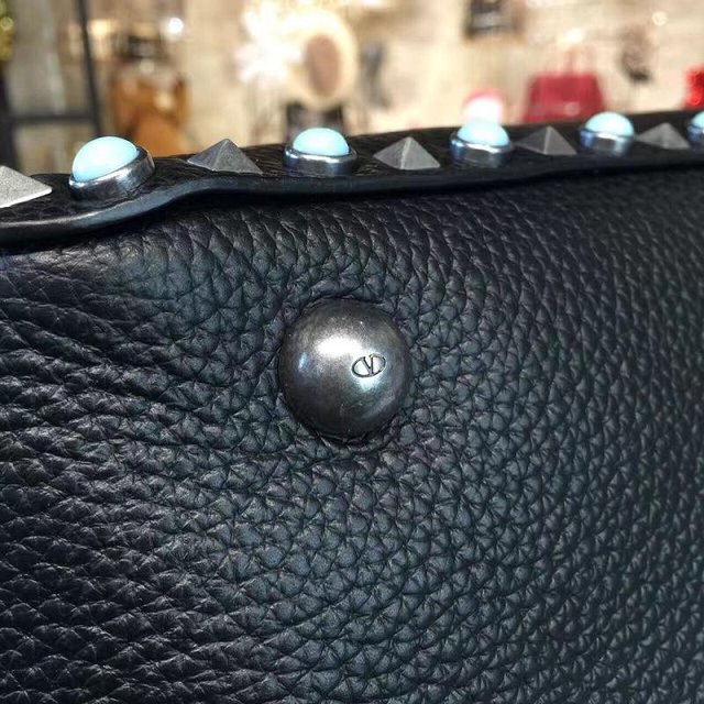 Valentino original calfskin blue-rockstud large tote bag 0970 black