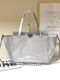 Valentino original calfskin rockstud large tote bag 0970 silver
