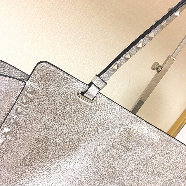 Valentino original calfskin rockstud large tote bag 0970 silver