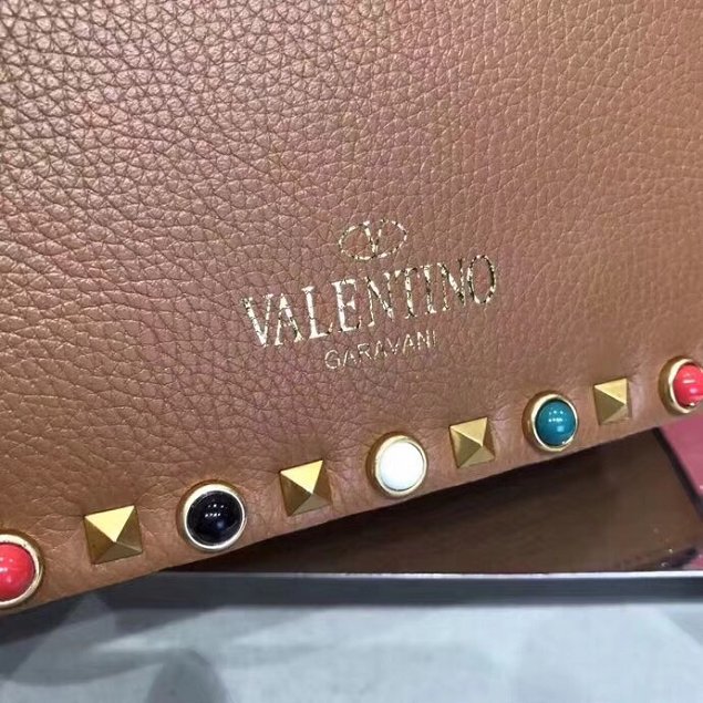 Valentino original grained calfskin multi-rockstud shoulder bag 0125 brown