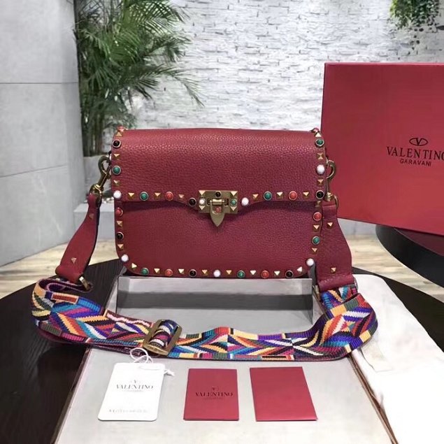 Valentino original grained calfskin multi-rockstud shoulder bag 0125 red