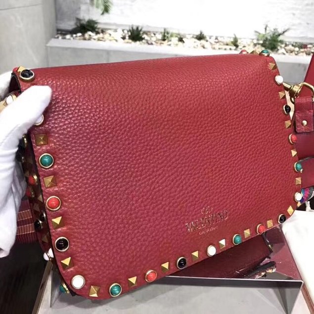 Valentino original grained calfskin multi-rockstud shoulder bag 0125 red