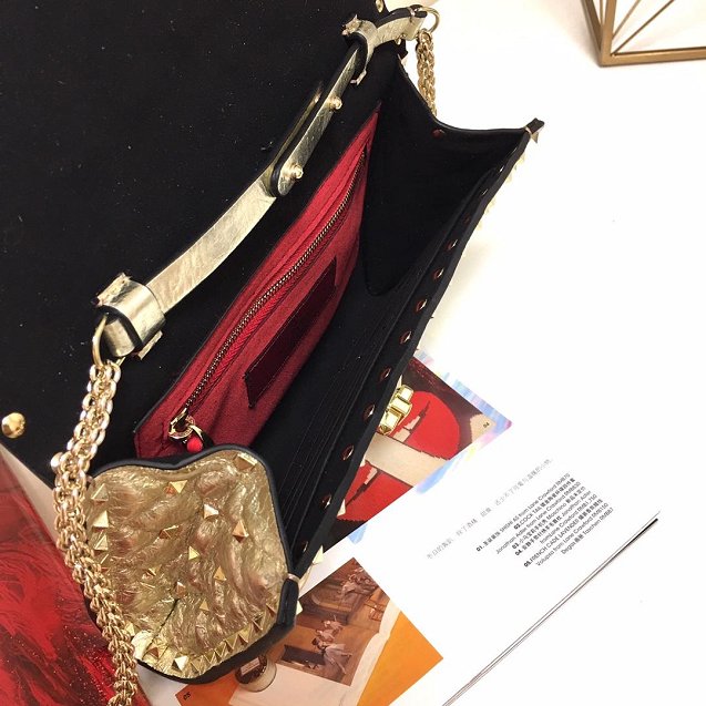 Valentino original lambskin rockstud spike crossbody bag 0137 gold