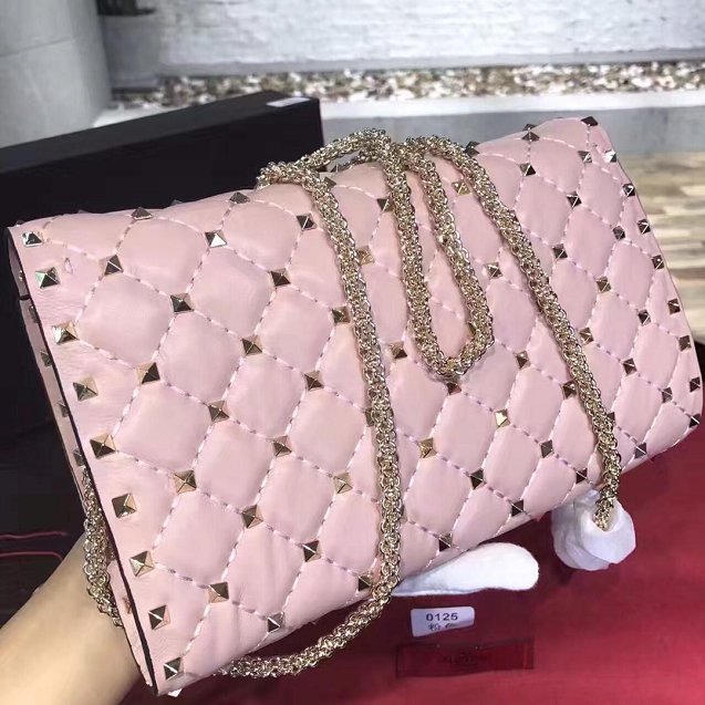 Valentino original lambskin rockstud spike crossbody bag 0137 pink