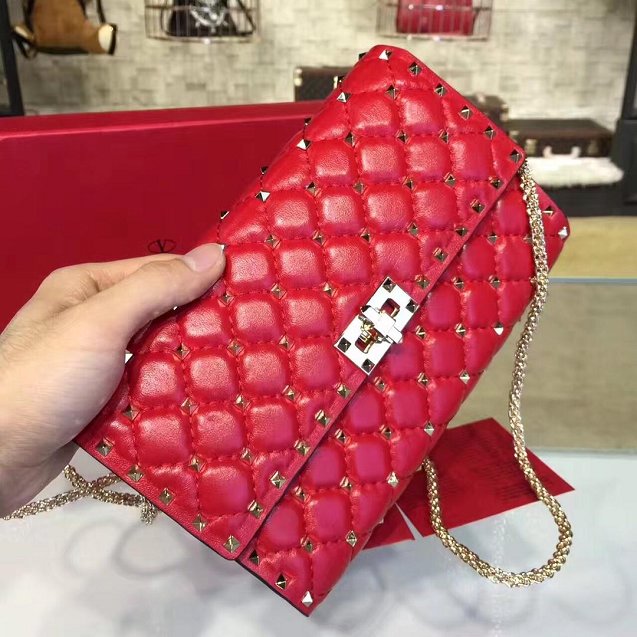 Valentino original lambskin rockstud spike crossbody bag 0137 red