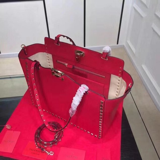 Valentino original smooth calfskin rockstud large tote bag 0970 red