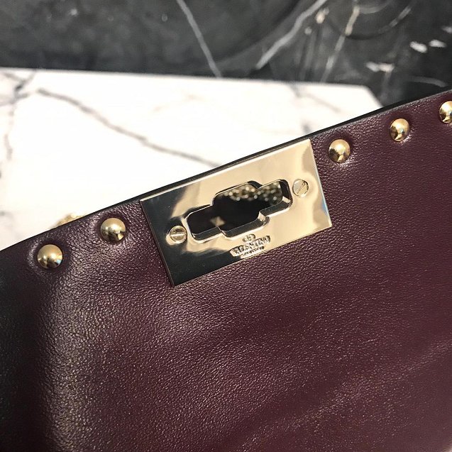 Valentino original lambskin rockstud medium chain bag 0122 burgundy