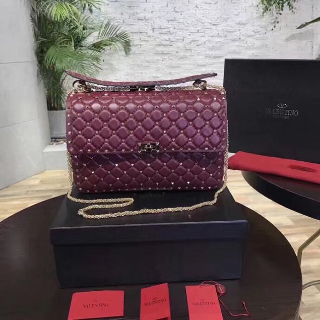 Valentino original lambskin rockstud large chain bag 0121 burgundy
