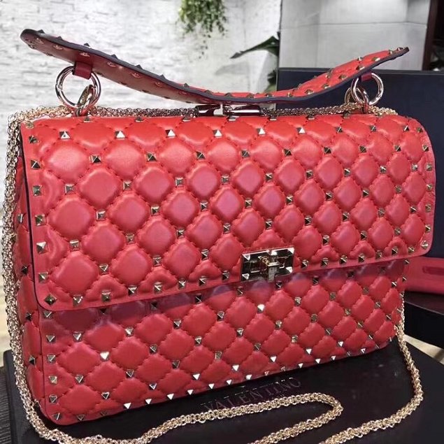 Valentino original lambskin rockstud large chain bag 0121 red