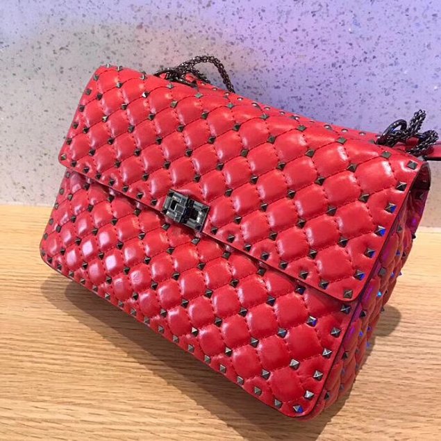 Valentino original lambskin rockstud large chain bag 0121 red