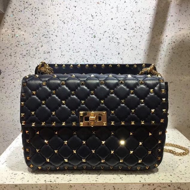 Valentino original lambskin rockstud medium chain bag 0122 black