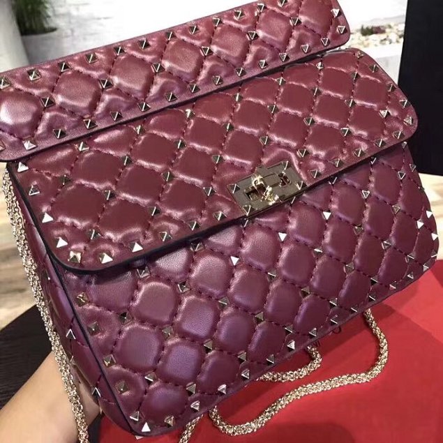 Valentino original lambskin rockstud medium chain bag 0122 burgundy