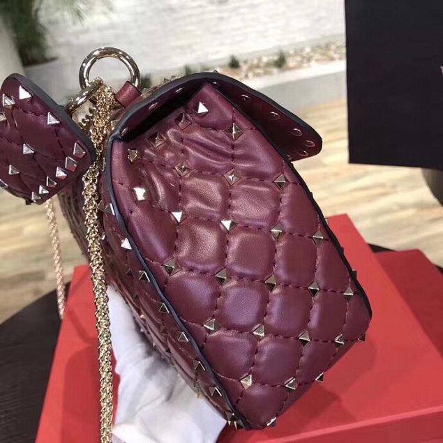 Valentino original lambskin rockstud medium chain bag 0122 burgundy