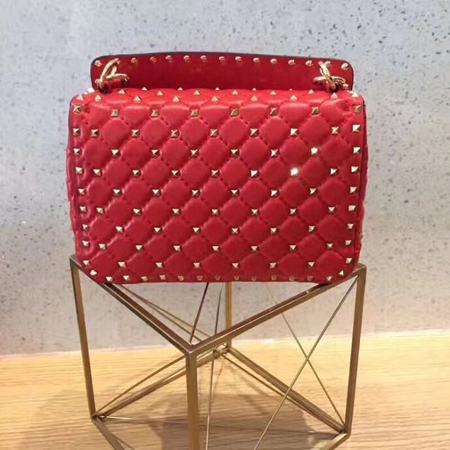 Valentino original lambskin rockstud medium chain bag 0122 red