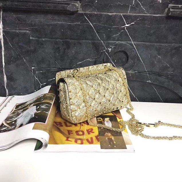 Valentino original lambskin rockstud small chain bag 0123 shiny gold
