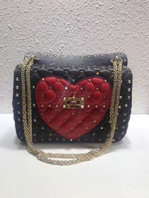 Valentino original print lambskin rockstud medium chain bag 0122 black heart