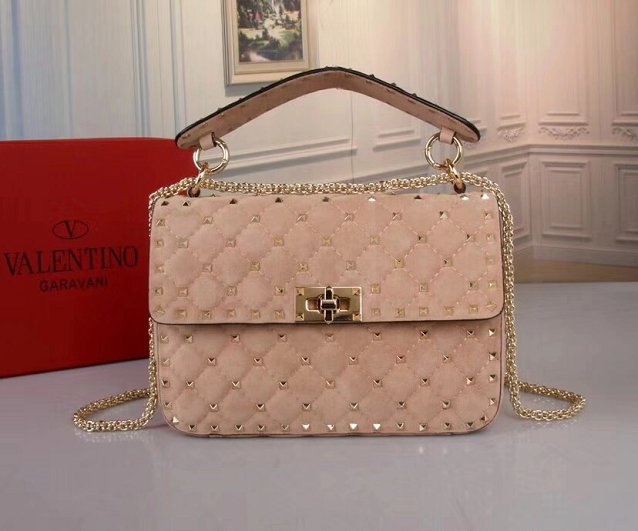 Valentino original suede rockstud medium chain bag 0122 apricot