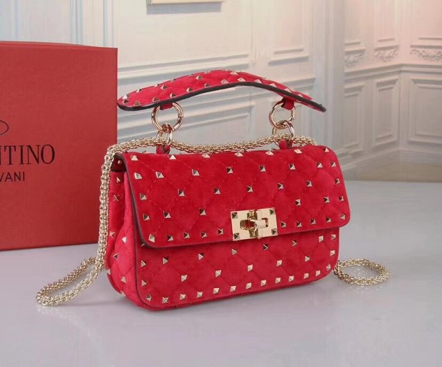 Valentino original suede rockstud small chain bag 0123 red