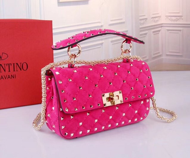 Valentino original suede rockstud small chain bag 0123 rose red