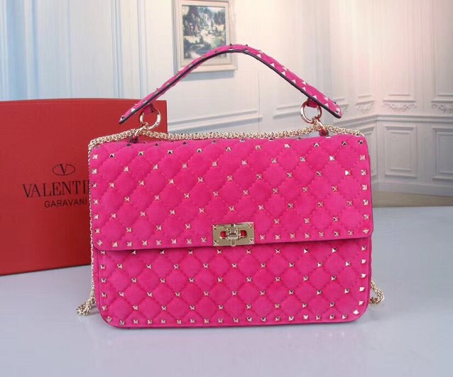 Valentino original suede rockstud large chain bag 0121 rose red