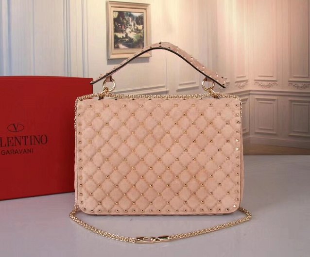 Valentino original suede rockstud medium chain bag 0121 apricot