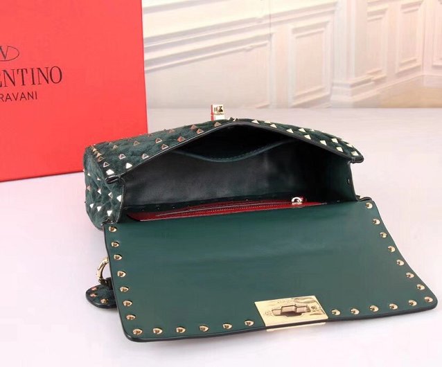 Valentino original suede rockstud medium chain bag 0122 blackish green