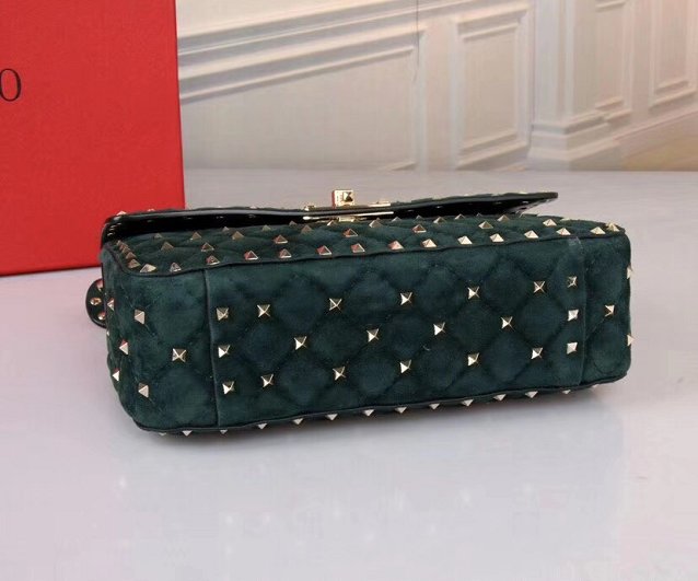 Valentino original suede rockstud medium chain bag 0122 blackish green