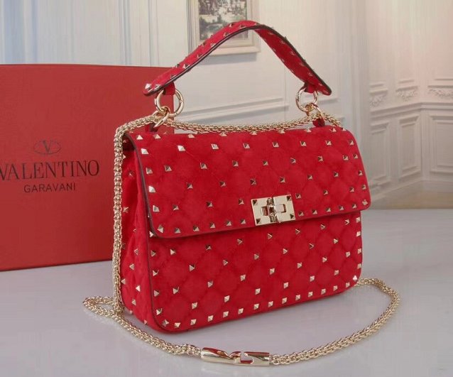 Valentino original suede rockstud medium chain bag 0122 red