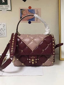 2019 Valentino original lambskin candystud handbag 0155 burgundy&nude